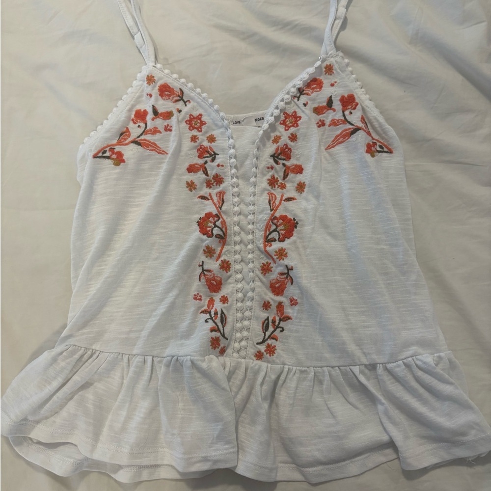 Embroidered Floral White Tank